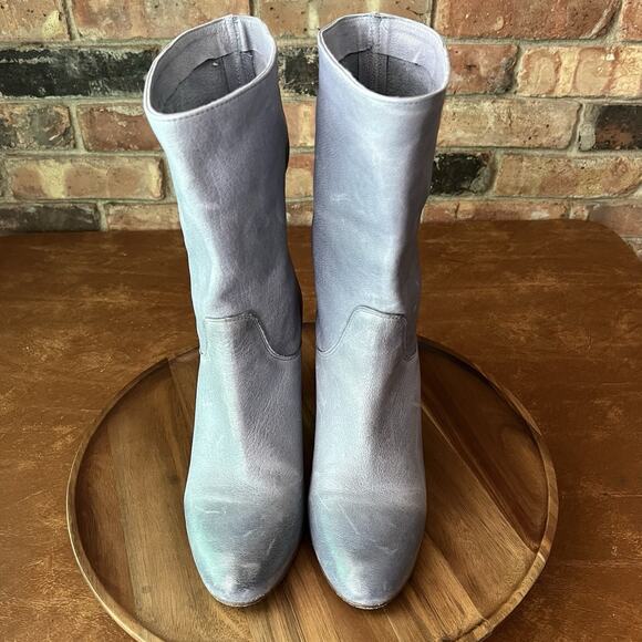 Free People Dakota Suede Slouch Block Heel Blue Gray Sz 9 US 39 EU MSRP $188 - Picture 7 of 16